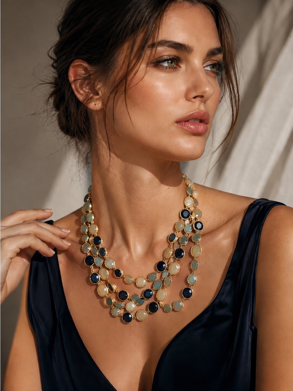 Ann Taylor Gold-Tone Layered Necklace With Colored  Stones